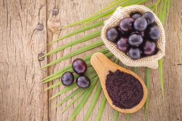 Fruits and acai powder originating from the Amazon  (Euterpe oleracea)