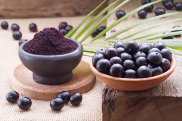 Fruits and acai powder originating from the Amazon  (Euterpe oleracea)