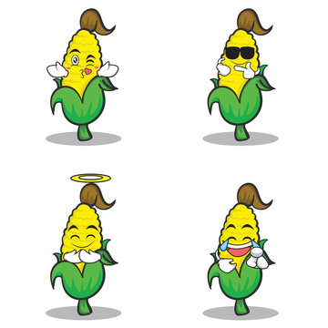 Collection Set Sweet Corn Character Cartoon