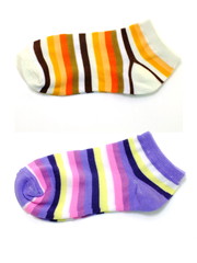 set of several multi colored socks isolated on white background