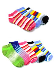 set of several multi colored socks isolated on white background