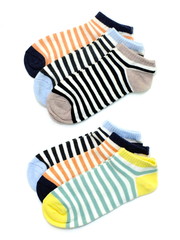 set of several multi colored socks isolated on white background