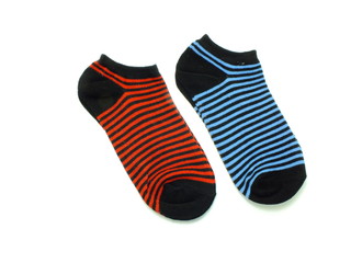 set of several multi colored socks isolated on white background
