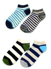 set of several multi colored socks isolated on white background