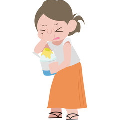 かき氷を食べてキーンとなっている女性