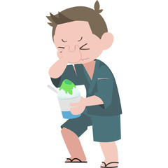 かき氷を食べてキーンとなっている男性