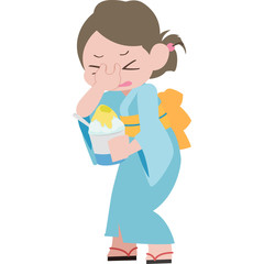 かき氷を食べてキーンとなっている女性