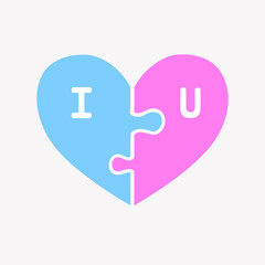 Jigsaw heart, Part of jigsaw each together to heart shape, Love card for Valentine's Day, Picture for wedding, cute vector, colorful illustration, Interlock the pieces of jigsaw for heart shaped