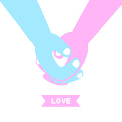 The couple holding hands, Man holding woman's hand, The couple holding hands to heart shape, Love card for Valentine's Day, Picture for wedding, cute vector, colorful illustration, white background
