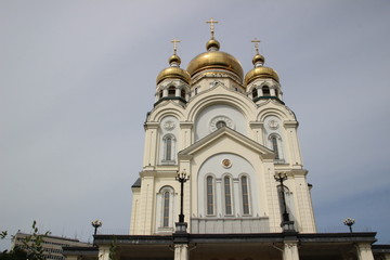 Sky, church, domes, gold, crosses, religion, cathedral, christianity, orthodoxy,