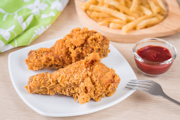 Crispy fried chicken and french fries