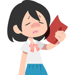 下敷きで自分を扇ぐ暑そうな女子学生