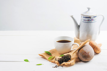 tea with  Tea glass on white wood