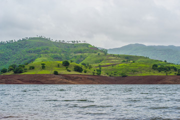 Beautiful Mountains and Lake of Panshet Dam, Maharashtra, India