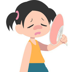 うちわで自分を扇ぐ暑そうな女の子