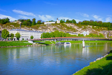 Fototapeta na wymiar Panoramic view of Salzburg skyline with river Salzach, Salzburger Land, Austria