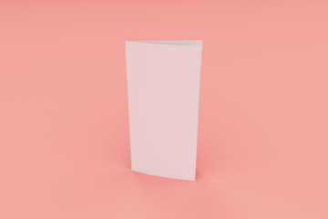 Blank white two fold brochure mockup on red background