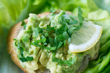 healthy small open sandwich with avocado selective focus