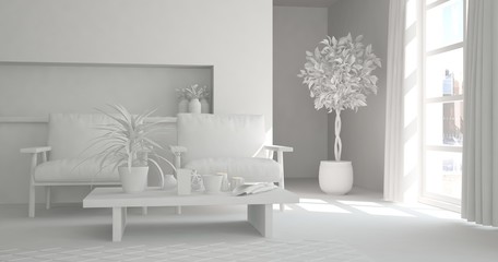Fototapeta premium White room with armchair. Scandinavian interior design. 3D illustration
