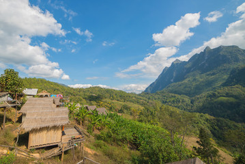 Fototapeta na wymiar Landscape of hut in Mountain valley at Doi Luang Chiang Dao, ChiangMai Thailand