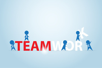 businessmen assembling the teamwork word, business concept