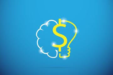 dollar symbol with brain and lightbulb, idea and business concept