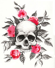 Skull and roses