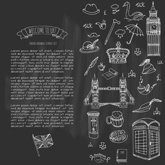 Hand drawn doodle United Kingdom set Vector illustration UK icons  Welcome to London elements British symbols collection Tea Bus Horse riding Golf Crown Beer Lion Bulldog London bridge Big Ben Tower