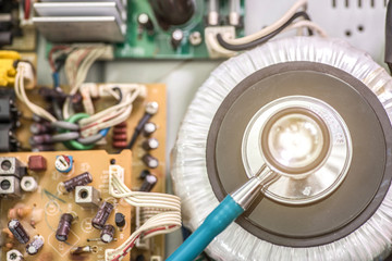 Closeup electronic circuit board background