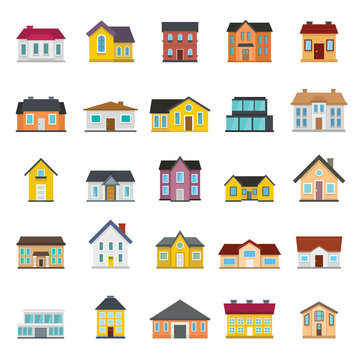 Set houses, buildings, and architecture variations in flat style