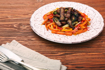 Fried chopped beef with stewed vegetables