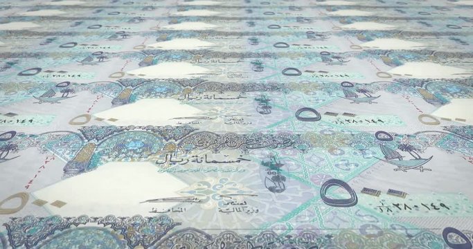 Banknotes of five hundred Qatari riyal of Qatar, cash money, loop