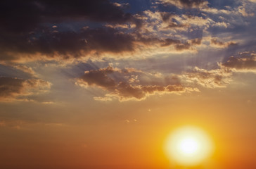 Beautiful fiery orange sunset sky as background