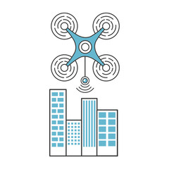 drone flying technology with cityscape vector illustration design