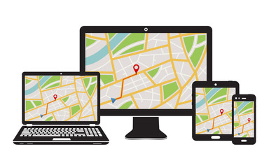 Concept of responsive navigation application for desktop computer, laptop, tablet PC and mobile phone
