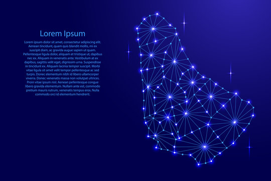 Barbados map of polygonal mosaic lines network, rays and space stars of vector illustration.