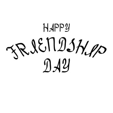 Happy friendship day brush lettering for greeting card, black isolated on white background of vector illustration.