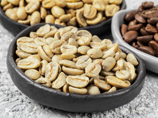 Close up view of green coffee beans
