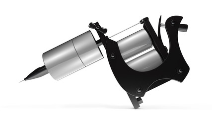 Metallic black tattoo machine  on white  background closeup