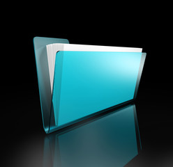 Transparent blue folder for documents on black background