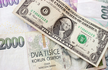 Czech money and one US dollar