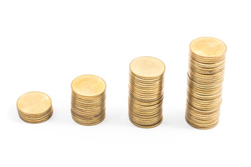gold coin stack isolated on white background