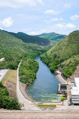 The hydroelectric power generation at the Srinakarin Dam at Kanchanaburi, Thailand.