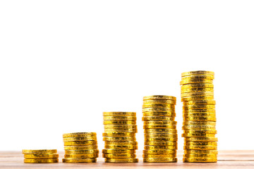 gold coin stack isolated on white background