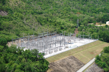 Naklejka premium The hydroelectric power generation at the Srinakarin Dam at Kanchanaburi, Thailand.