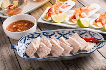 Seafood cocktail  prawn in spicy seafood dip