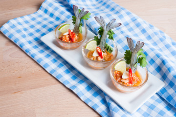 Seafood cocktail  prawn in spicy seafood dip