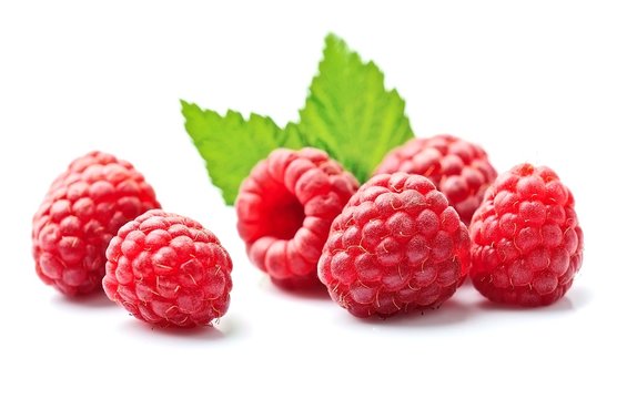 Sweet raspberry with leafs .