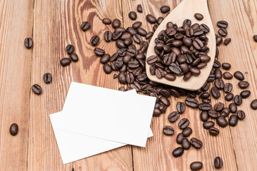 Coffee beans with blank business card