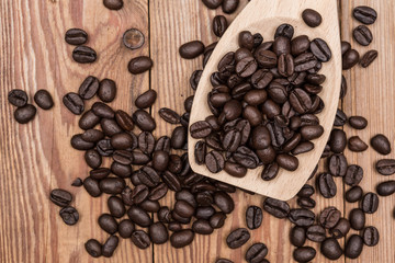 coffee beans on wooden table
